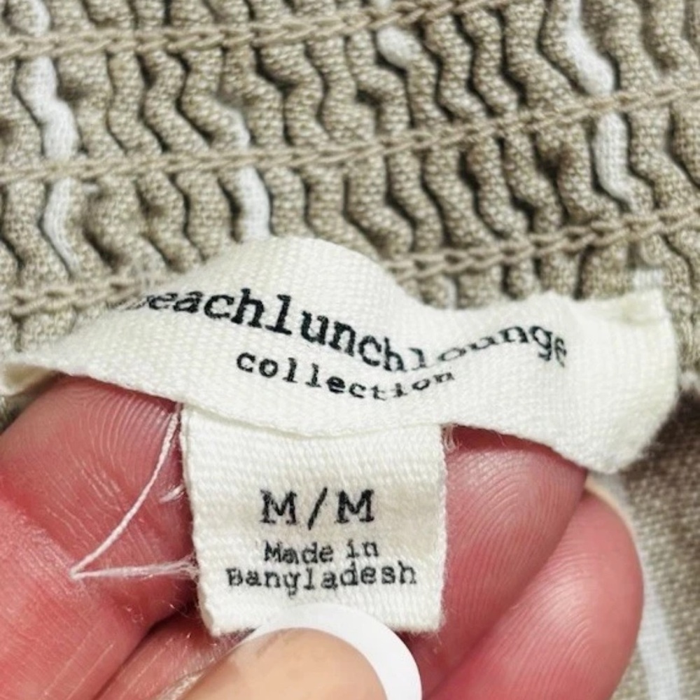 Beach Lunch Lounge Linen Blend Tan Striped Crop Pants Women's M Margot Wide Leg - Picture 2 of 10